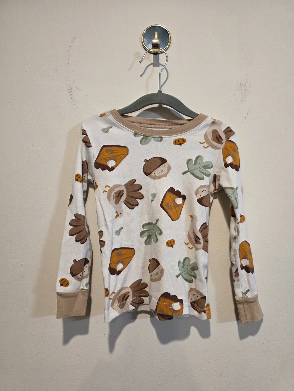 Kids Cream Long-Sleeve Pajama Top with Woodland Print 4